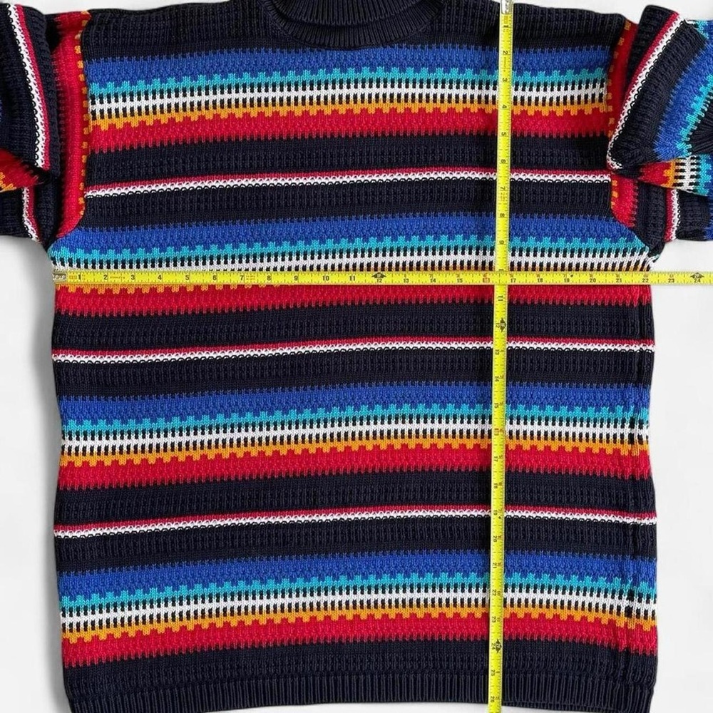 Vintage Lizsport Black & Rainbow Multicolored Striped Knit Turtleneck Sweater M - Picture 4 of 8